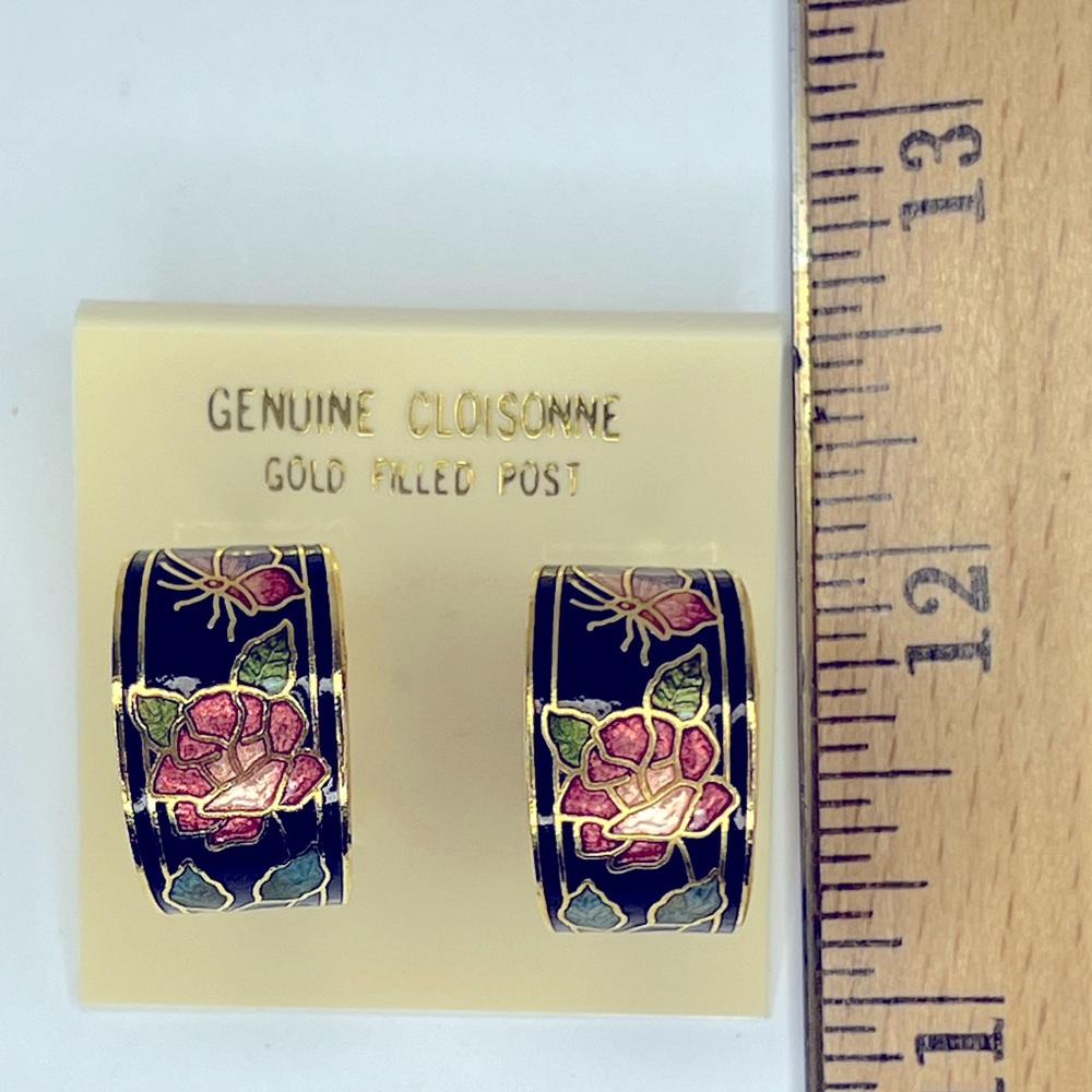 NWOT Vintage Genuine Cloisonné Pierced Earrings with Gold filled Posts - Picture 2 of 3